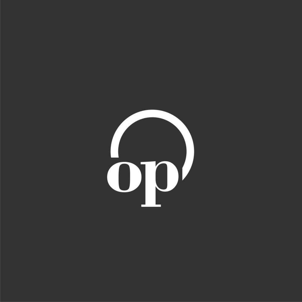 OP initial monogram logo with creative circle line design vector
