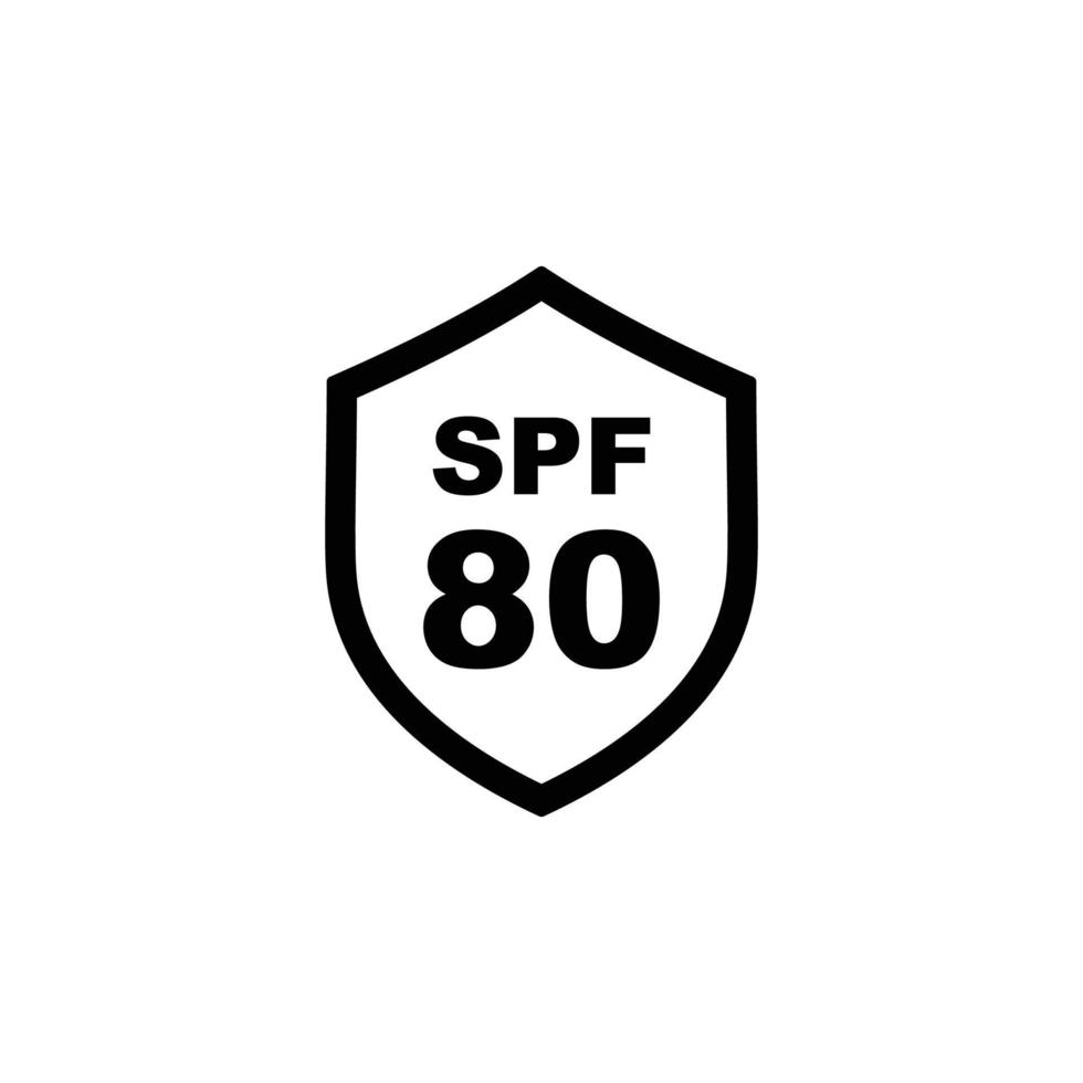 Sun protection SPF 80 simple flat icon vector. SPF 80 icon. Shield icon vector