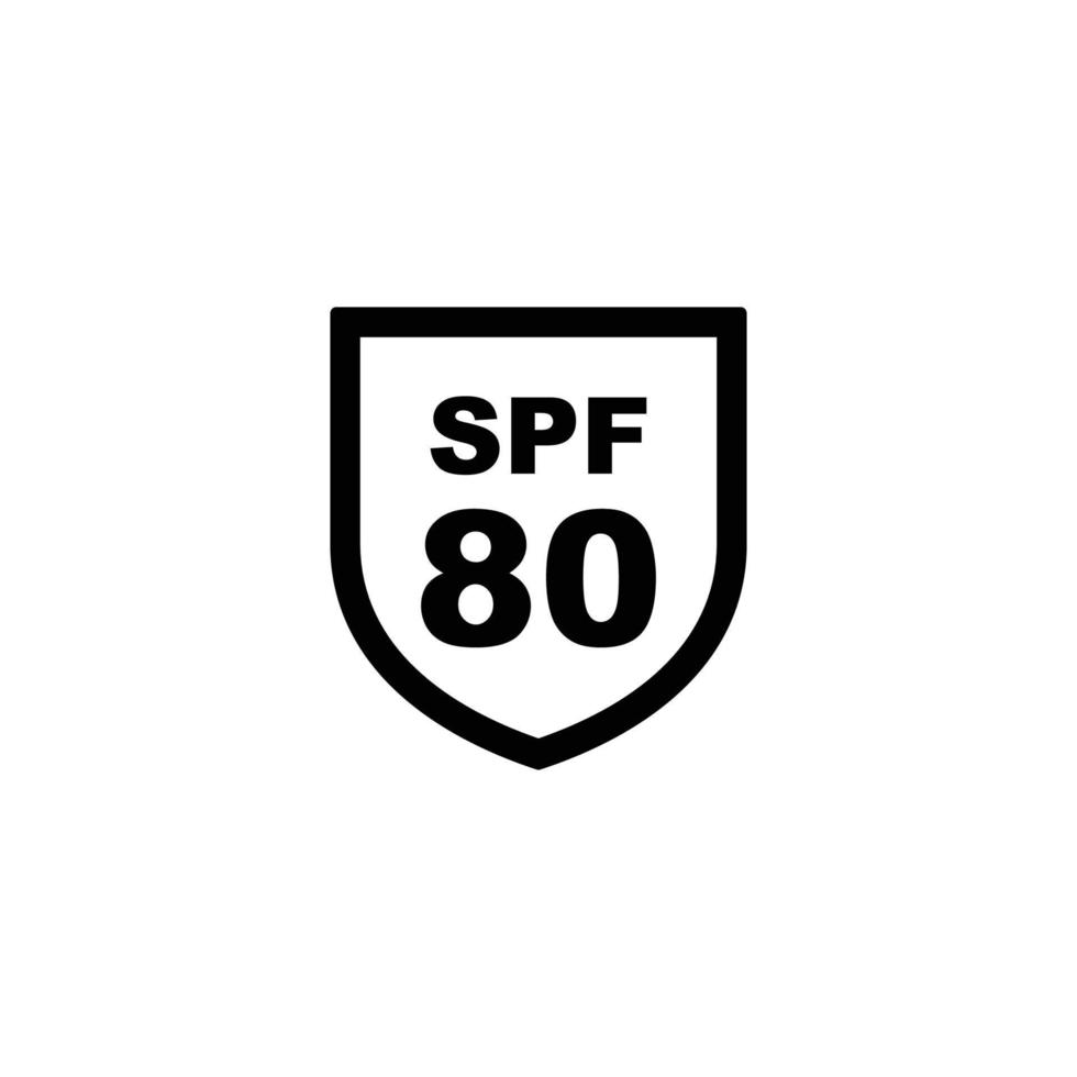 Sun protection SPF 80 simple flat icon vector. SPF 80 icon. Shield icon vector