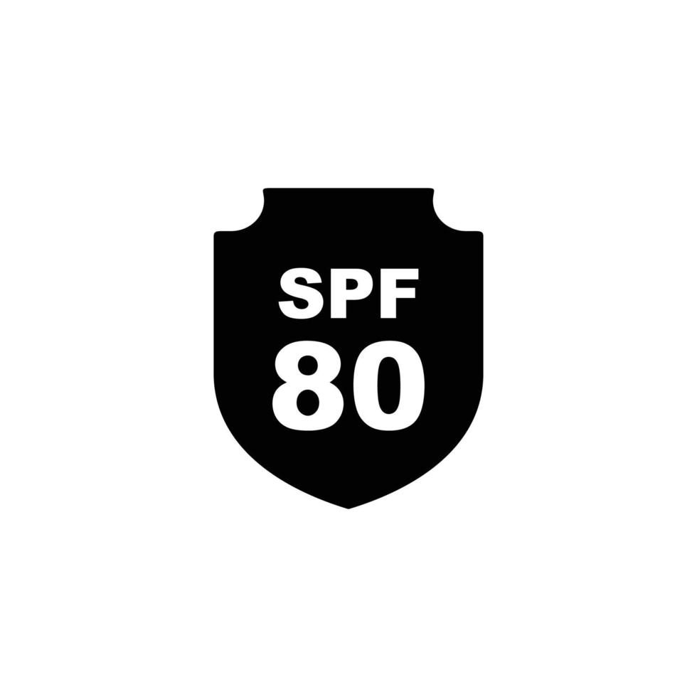 Sun protection SPF 80 simple flat icon vector. SPF 80 icon. Shield icon vector