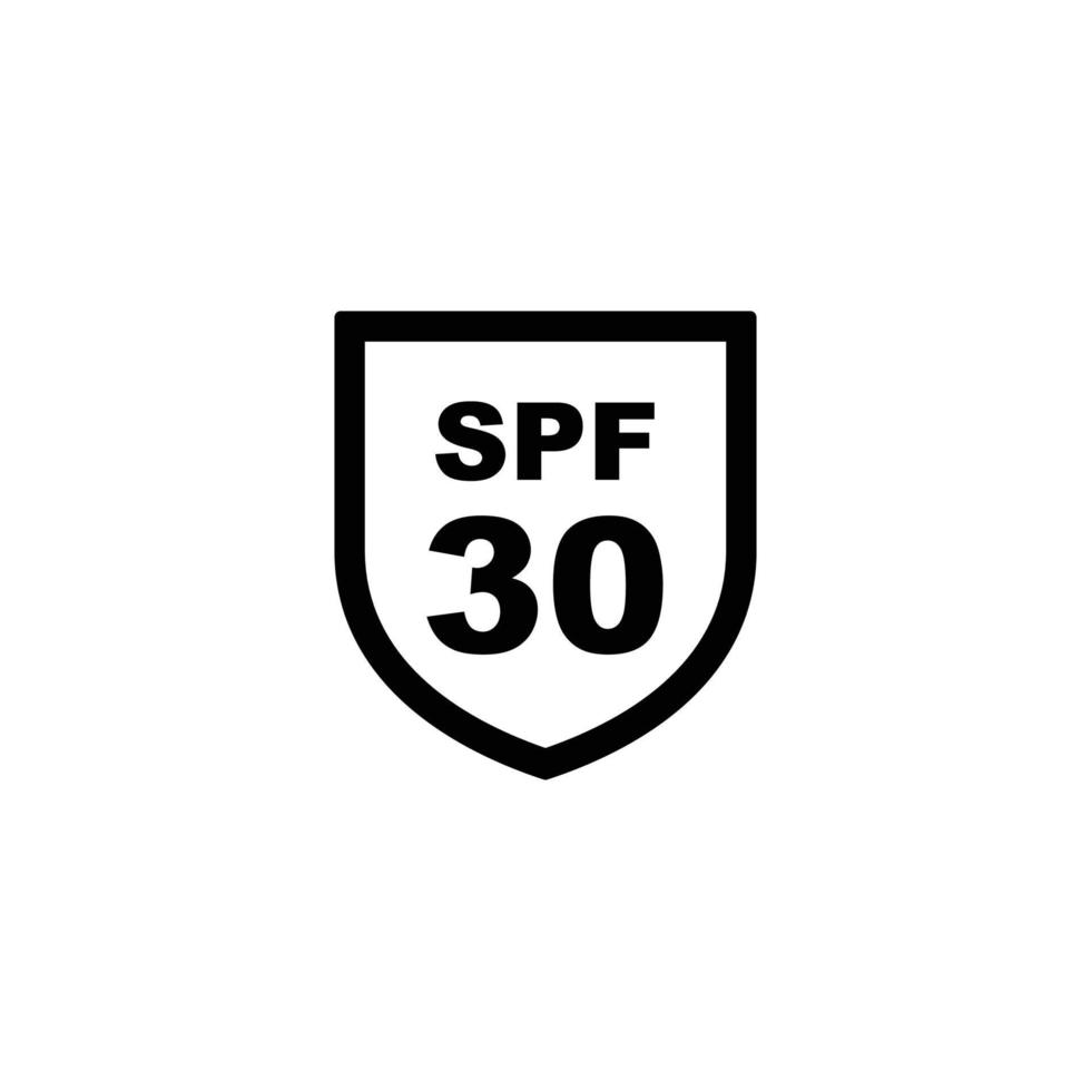 Sun protection SPF 30 simple flat icon vector. SPF 30 icon. Shield icon vector