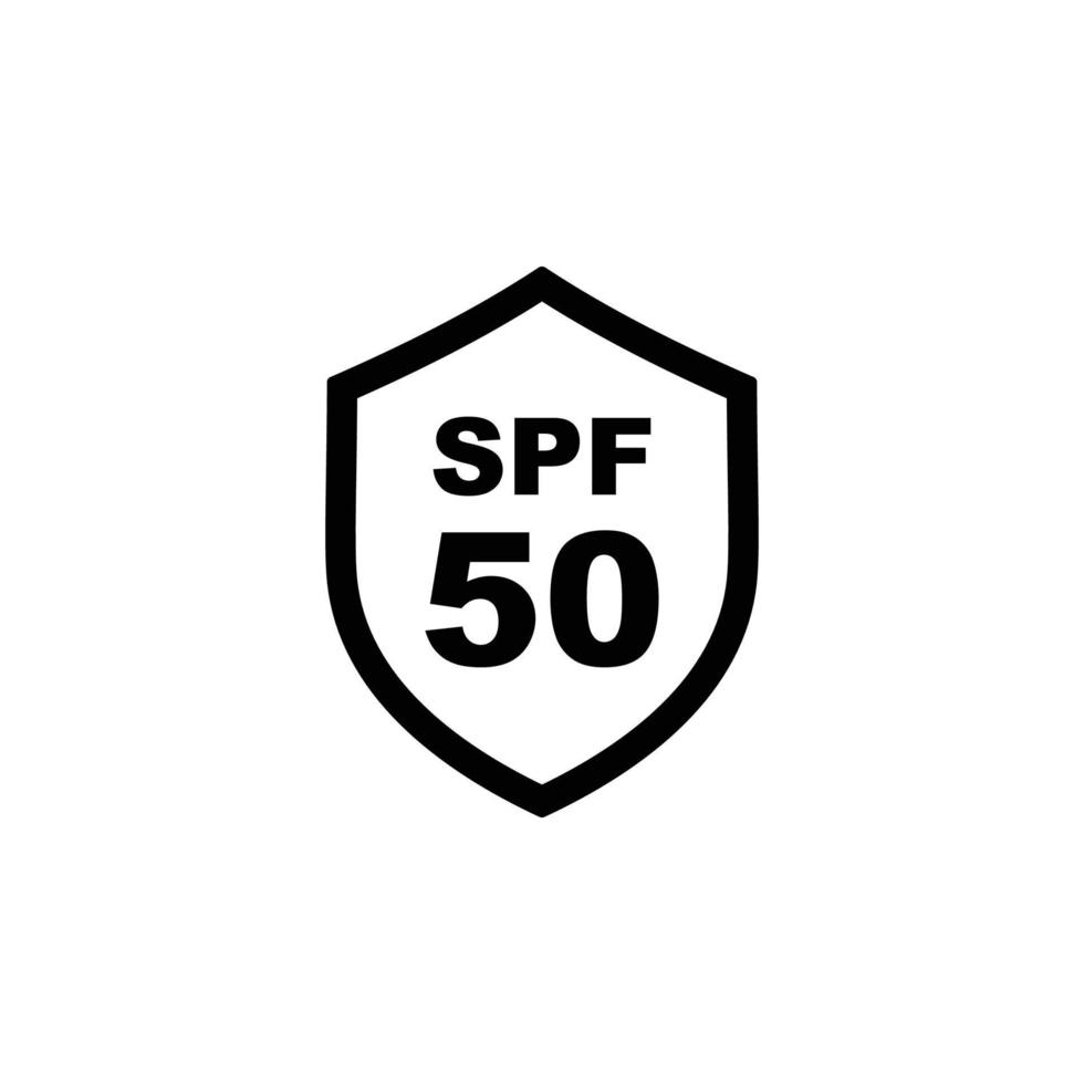 Sun protection SPF 50 simple flat icon vector. SPF 50 icon. Shield icon vector