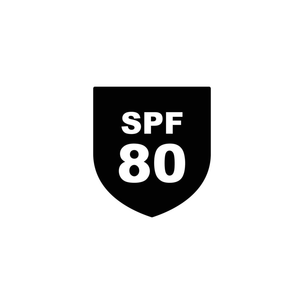 Sun protection SPF 80 simple flat icon vector. SPF 80 icon. Shield icon vector