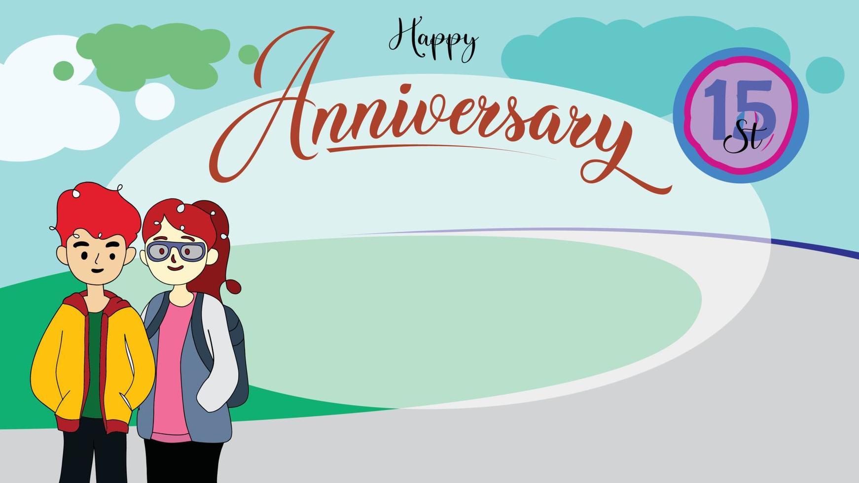 Anniversary greeting cards. Green background. Couple cartoon character. vector