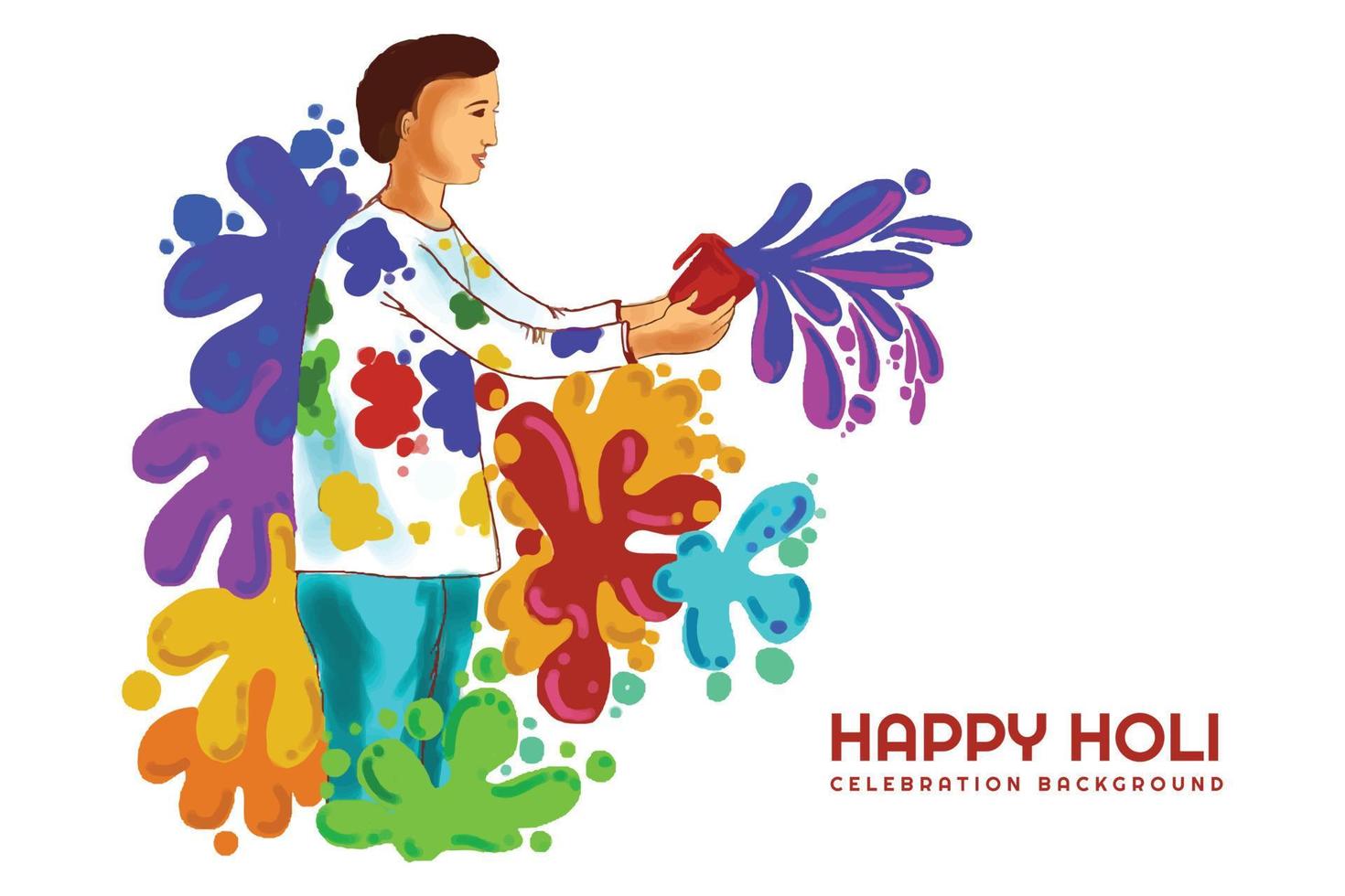 Hand draw fun character celebrate colorful holi card design vector