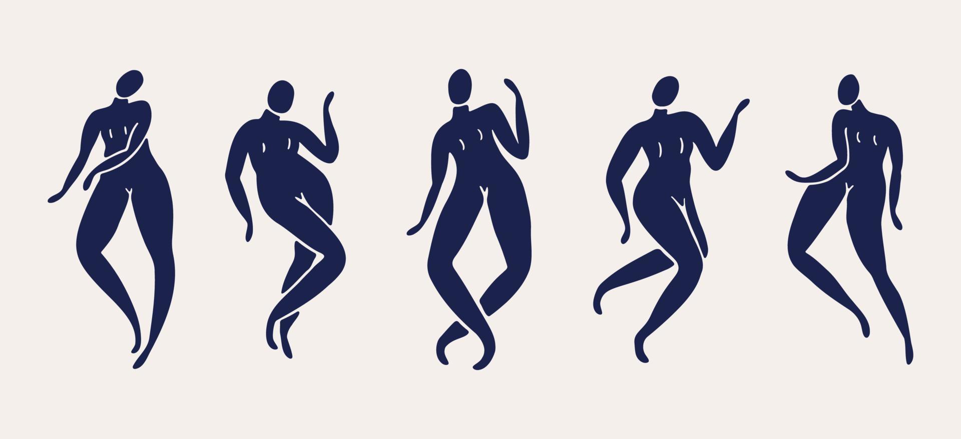 siluetas de mujeres bailando. vector