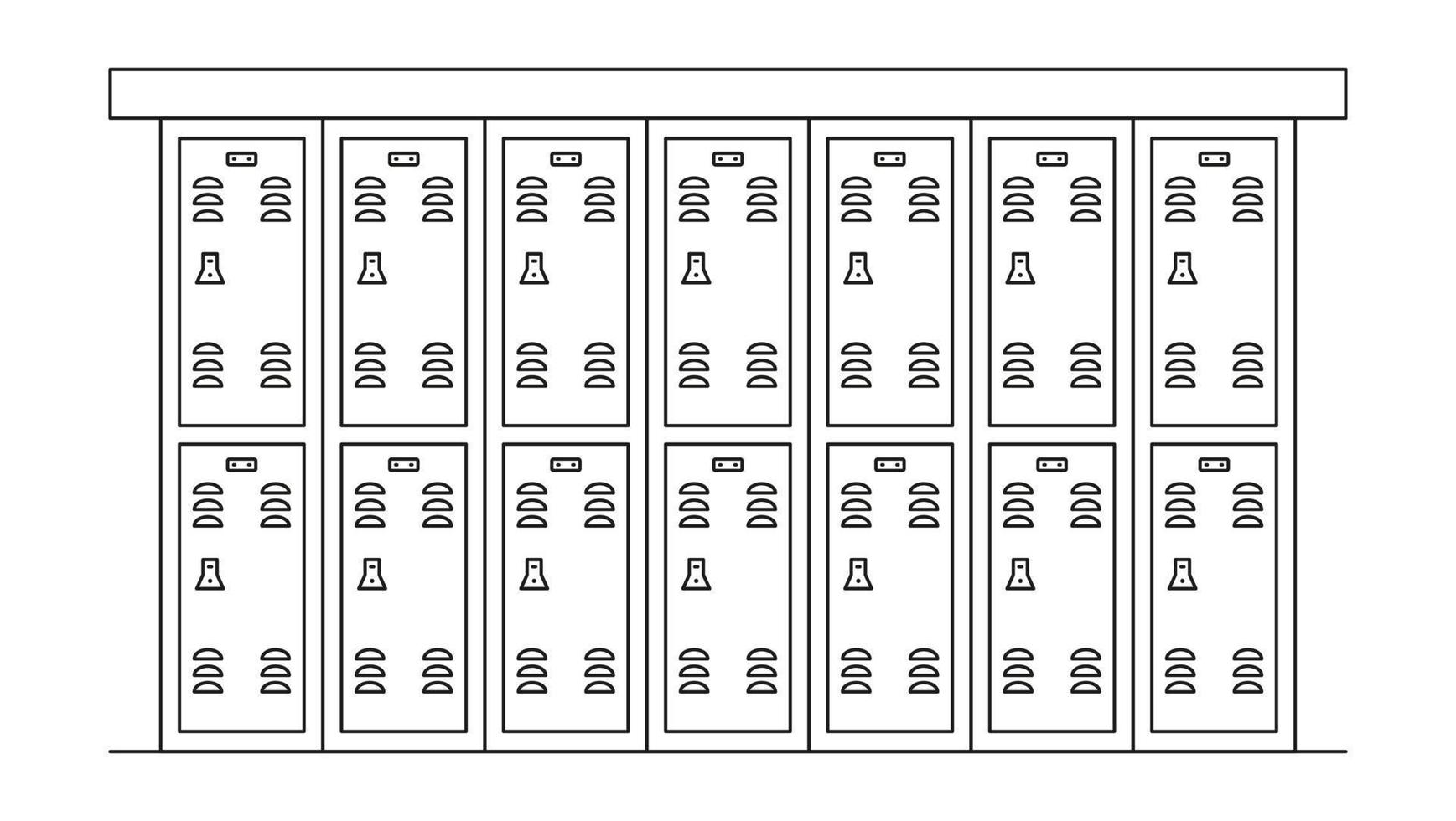 School locker line art. Black and white vector illustration.