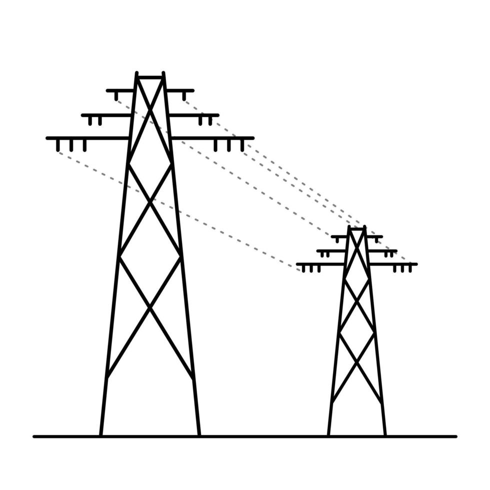 arte lineal de la torre de energía. dos postes de alto voltaje. vector