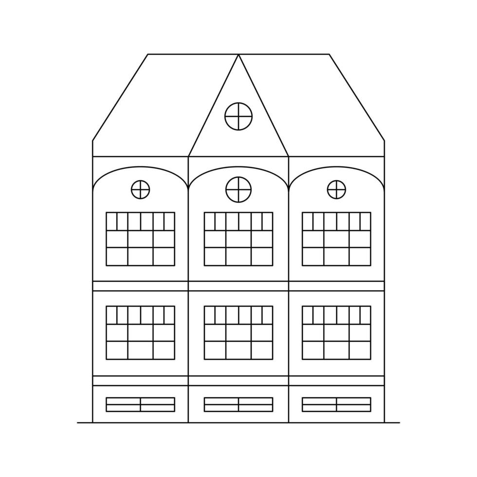 Vector line art illustration with one old house.