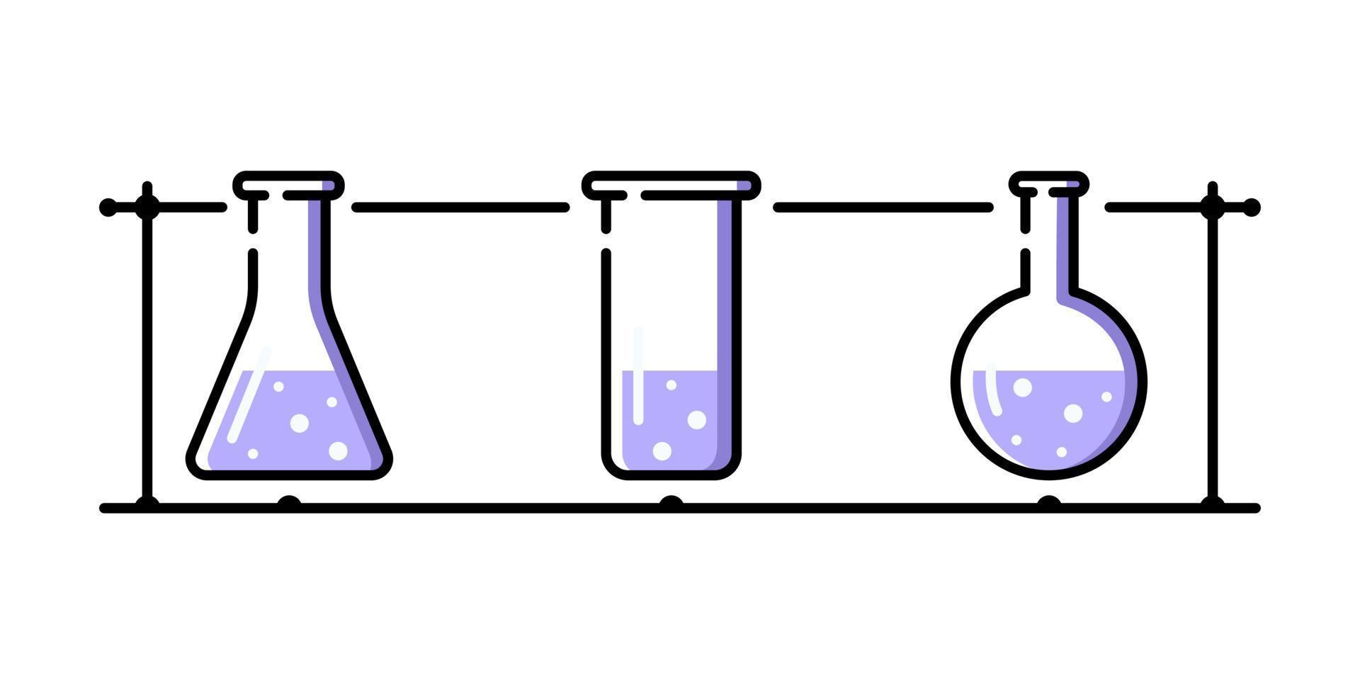 Glass chemistry flasks. Set of three different glass tubes. vector