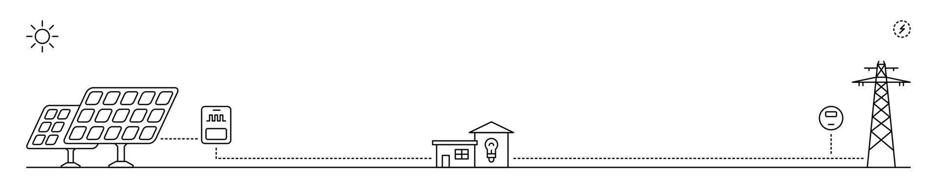 planta de energía solar. concepto de energía inteligente. ilustración de vector de arte de línea.