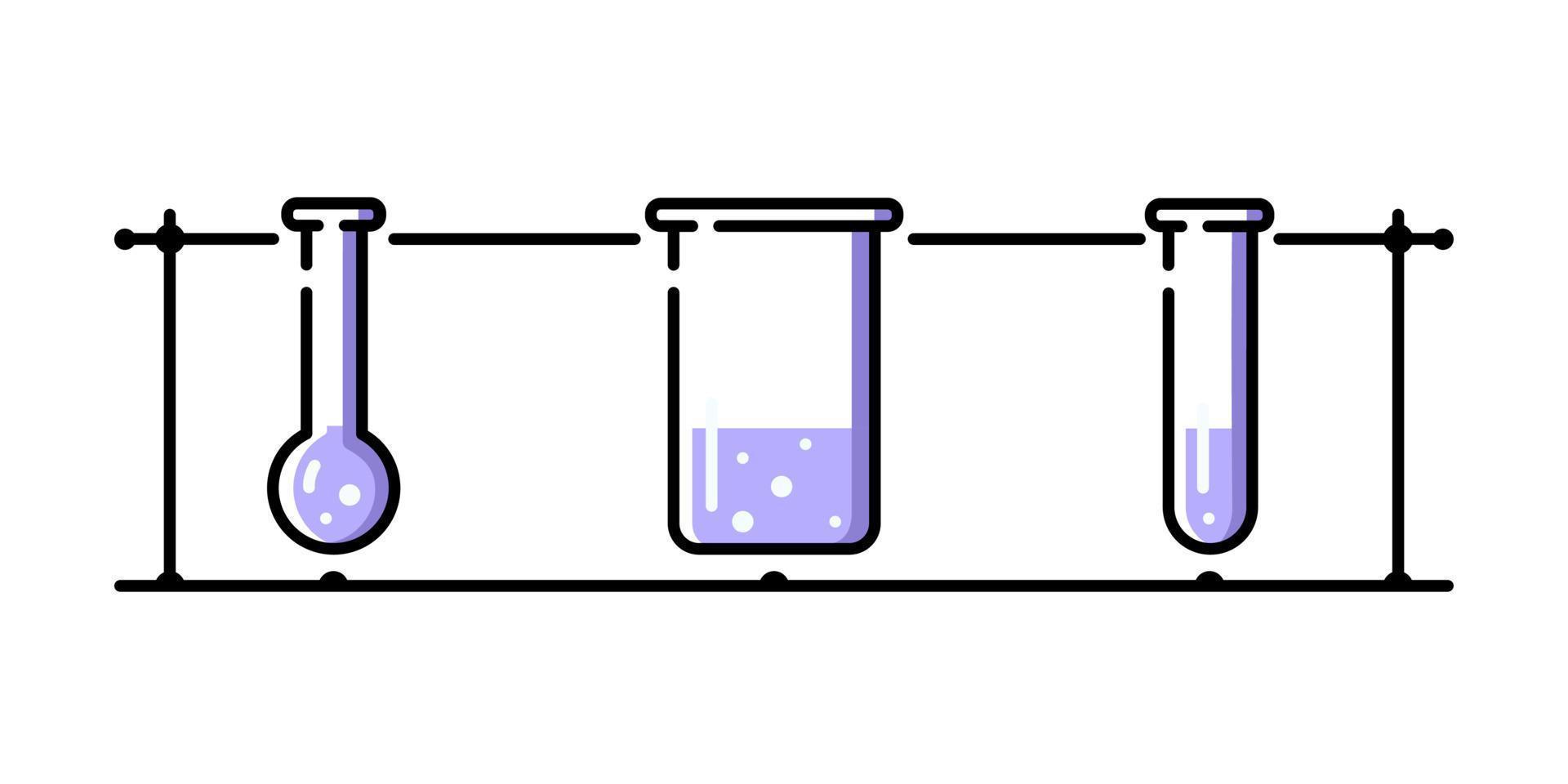 Glass chemistry flasks. Set of three different glass tubes. vector