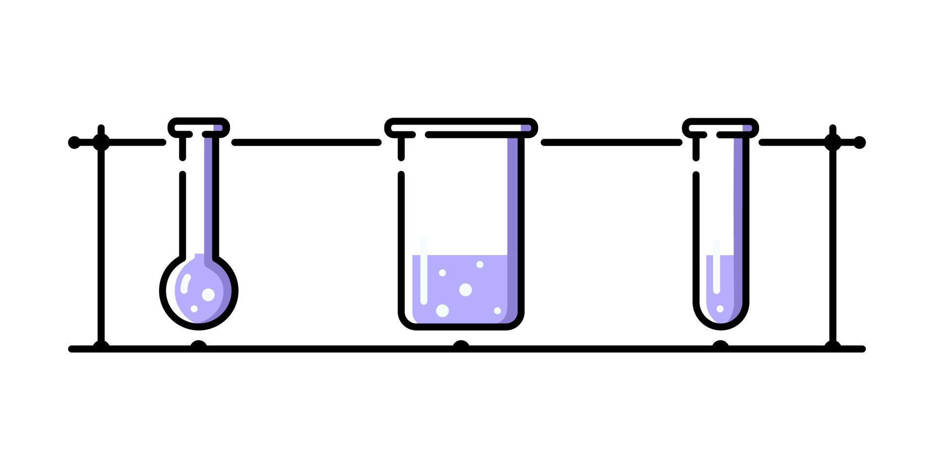 matraces de química de vidrio. conjunto de tres tubos de vidrio diferentes. vector