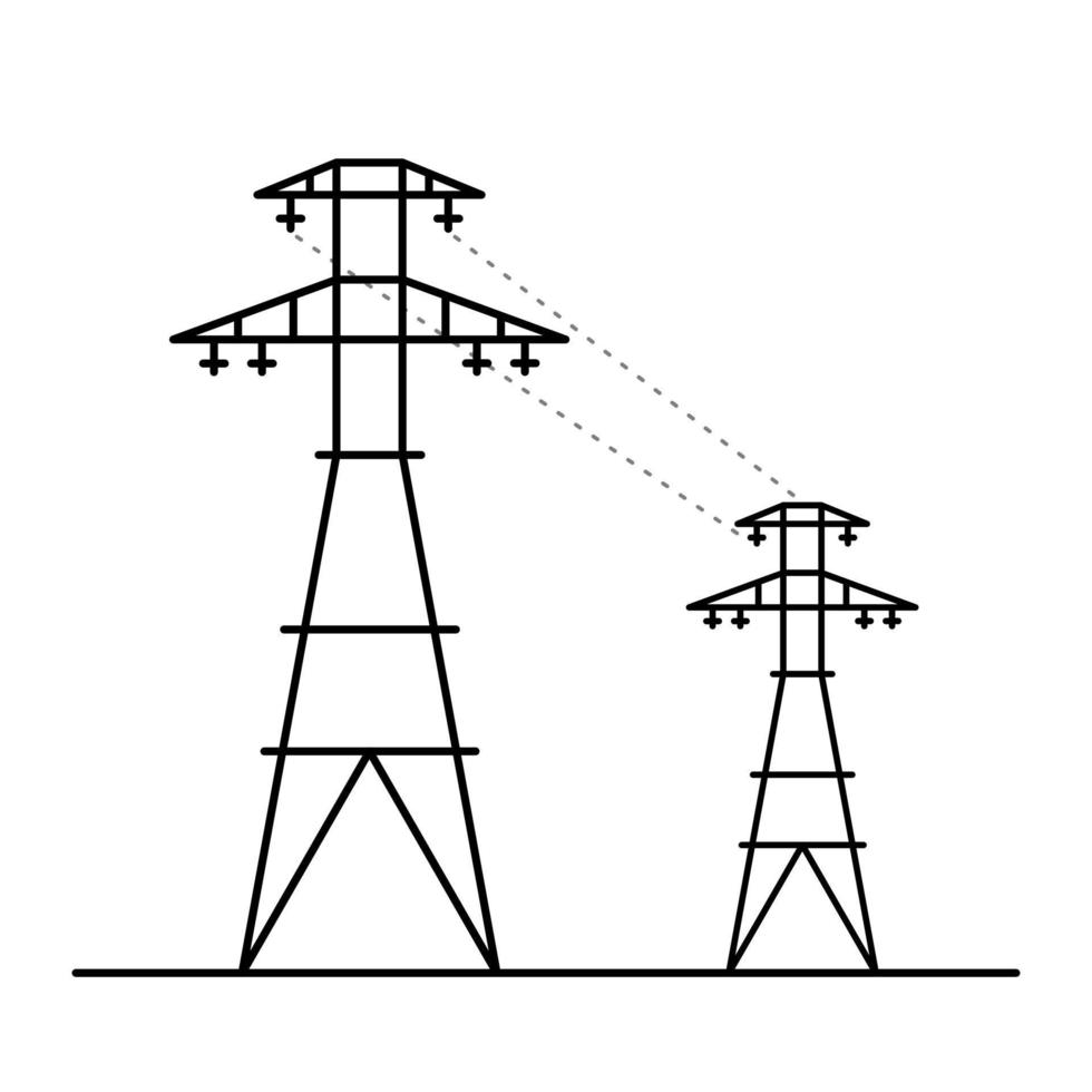 Power tower line art. Two high voltage poles. vector