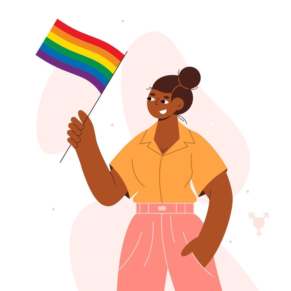 African-american transgender person with flag. LGBTQ pride month. vector