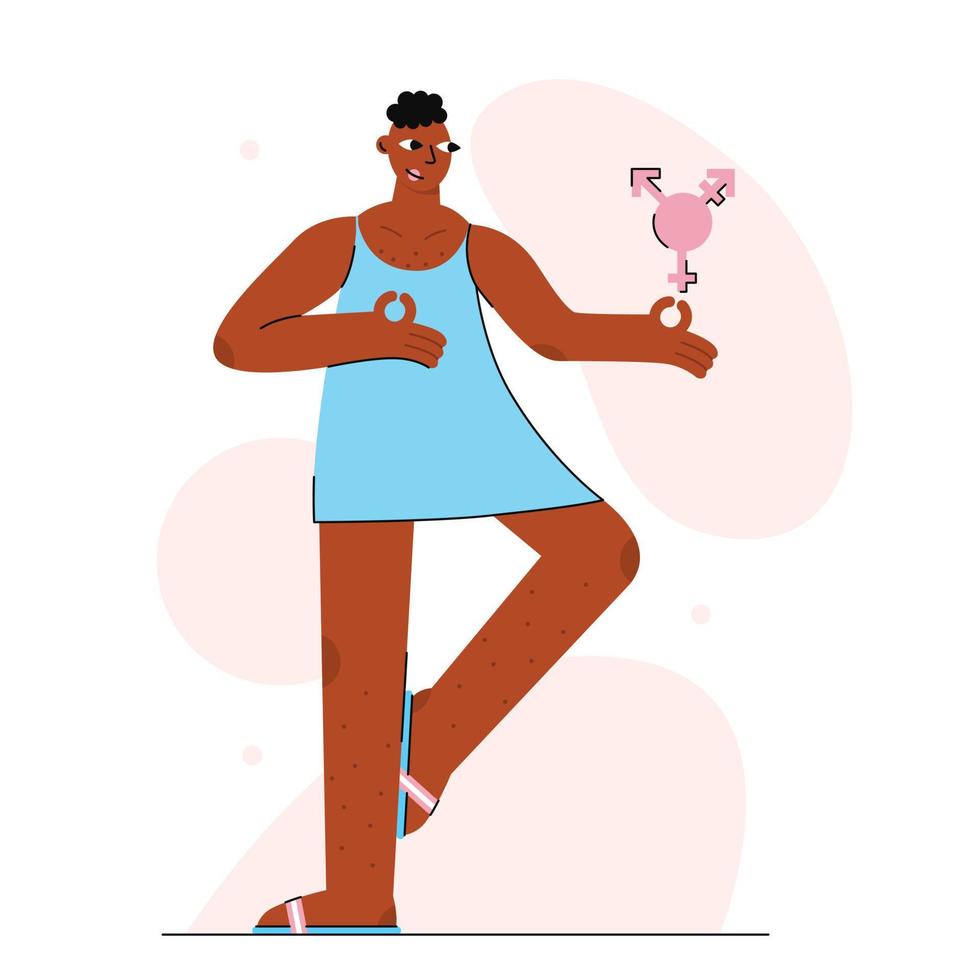 African-american person with transgender simbol. vector