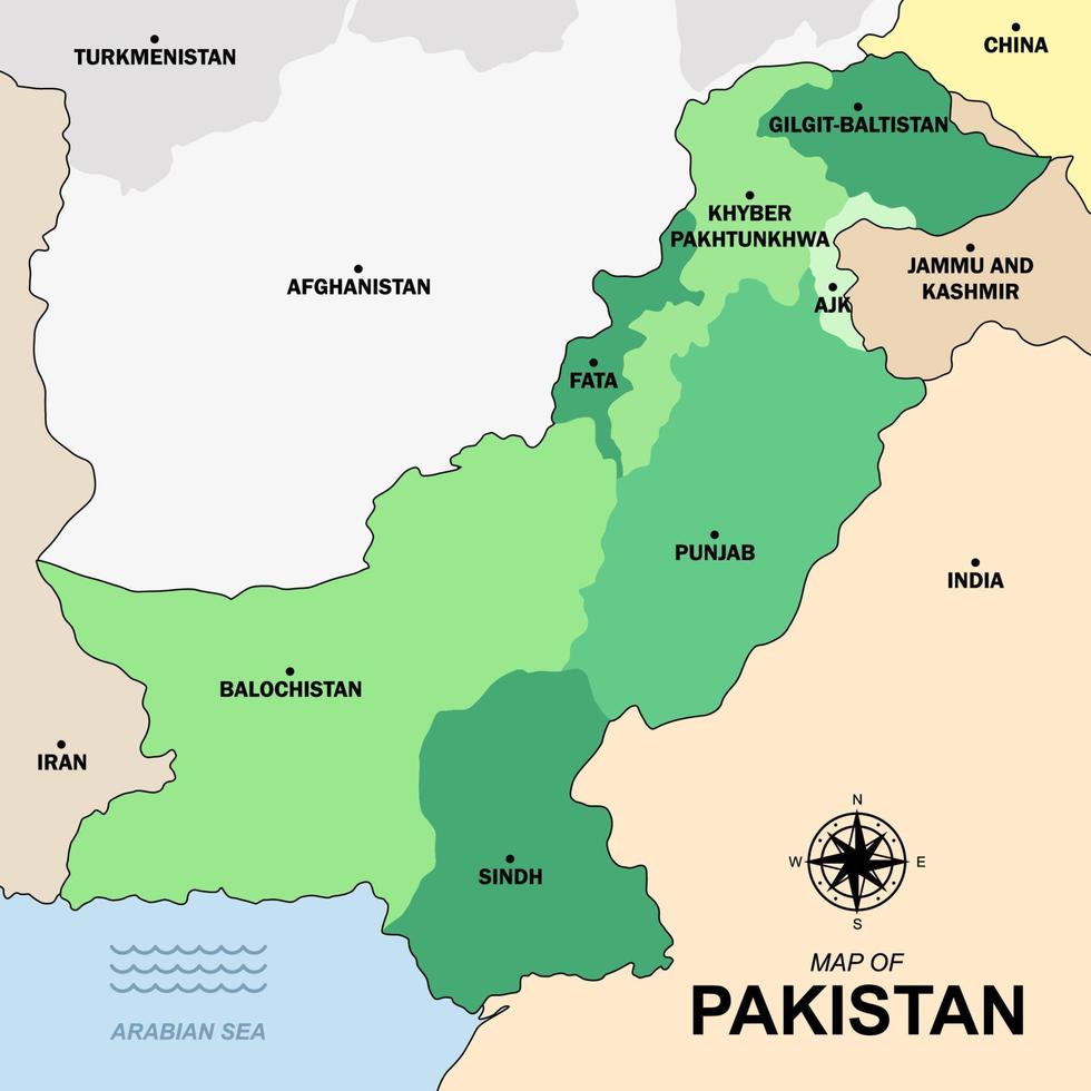 Pakistan Map With States Name vector