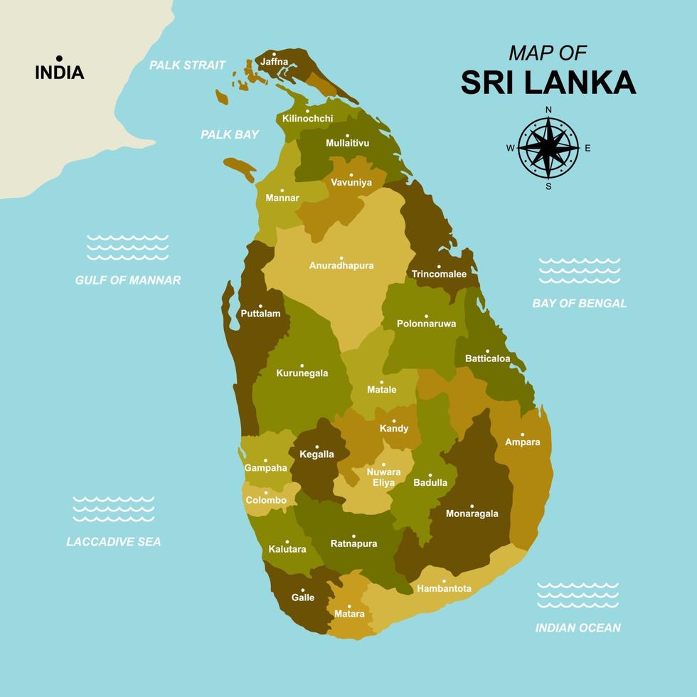 mapa de sri lanka con nombres de distritos vector