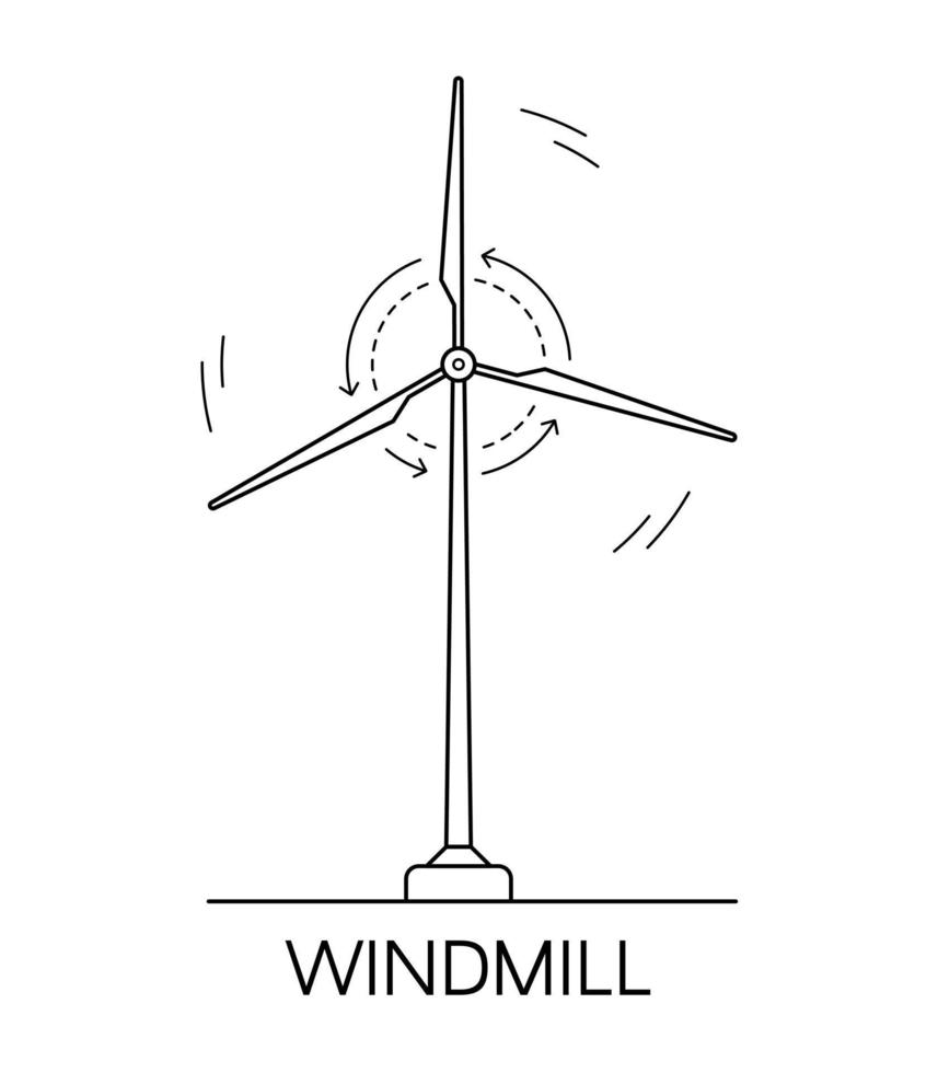 molino de viento con líneas que indican la dirección de rotación. vector
