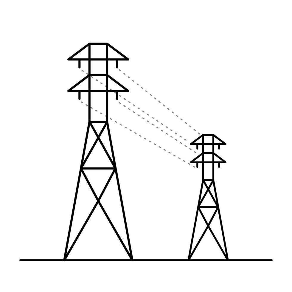 Power tower line art. Two high voltage poles. vector