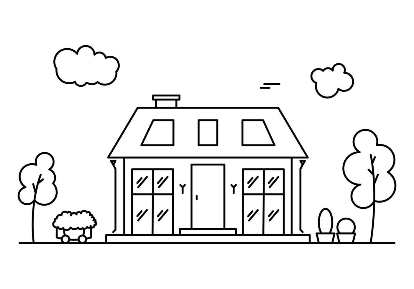 Line art vector neighborhood illustration with house.