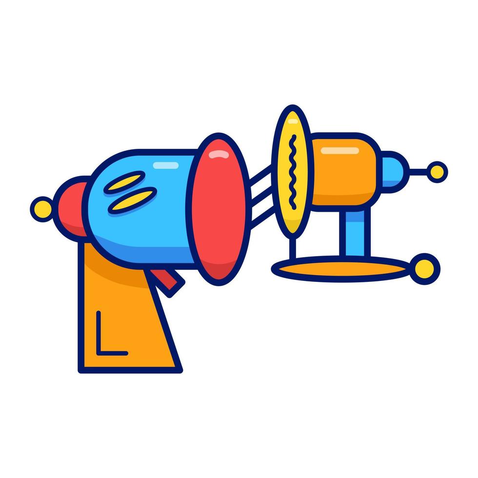 Cartoon retro space blaster, laser weapon or ray gun on white background. vector