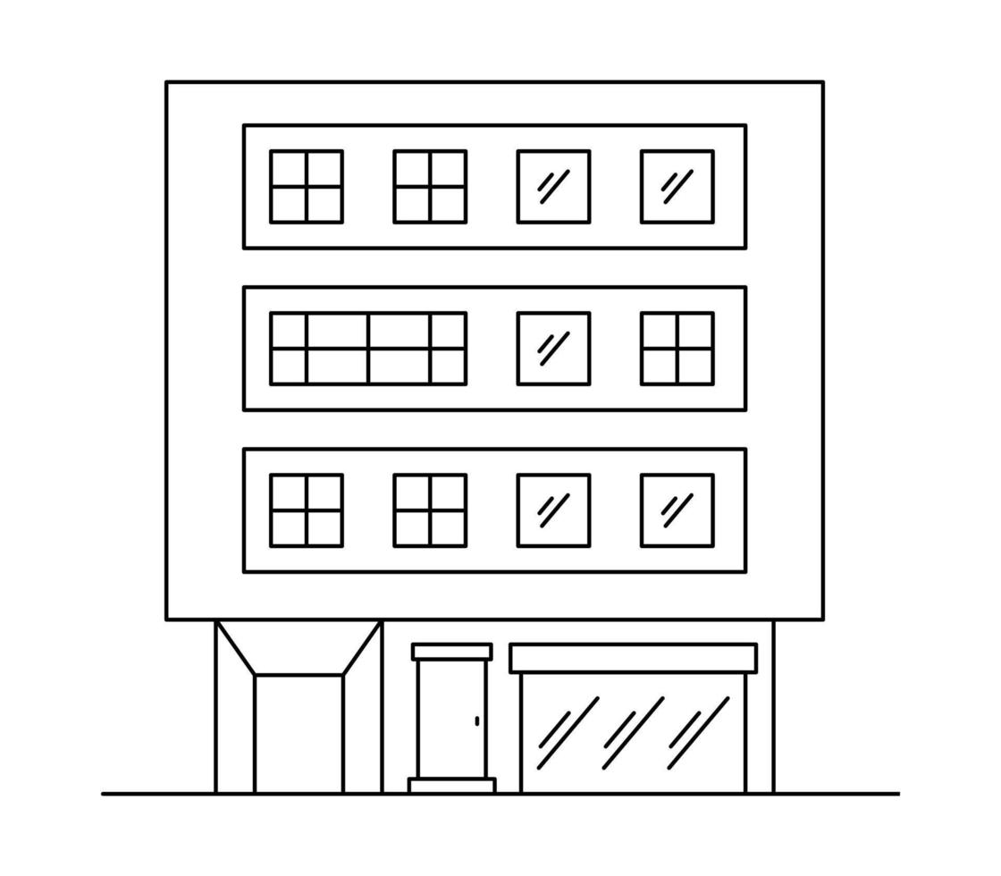 Vector line art illustration with one old house.