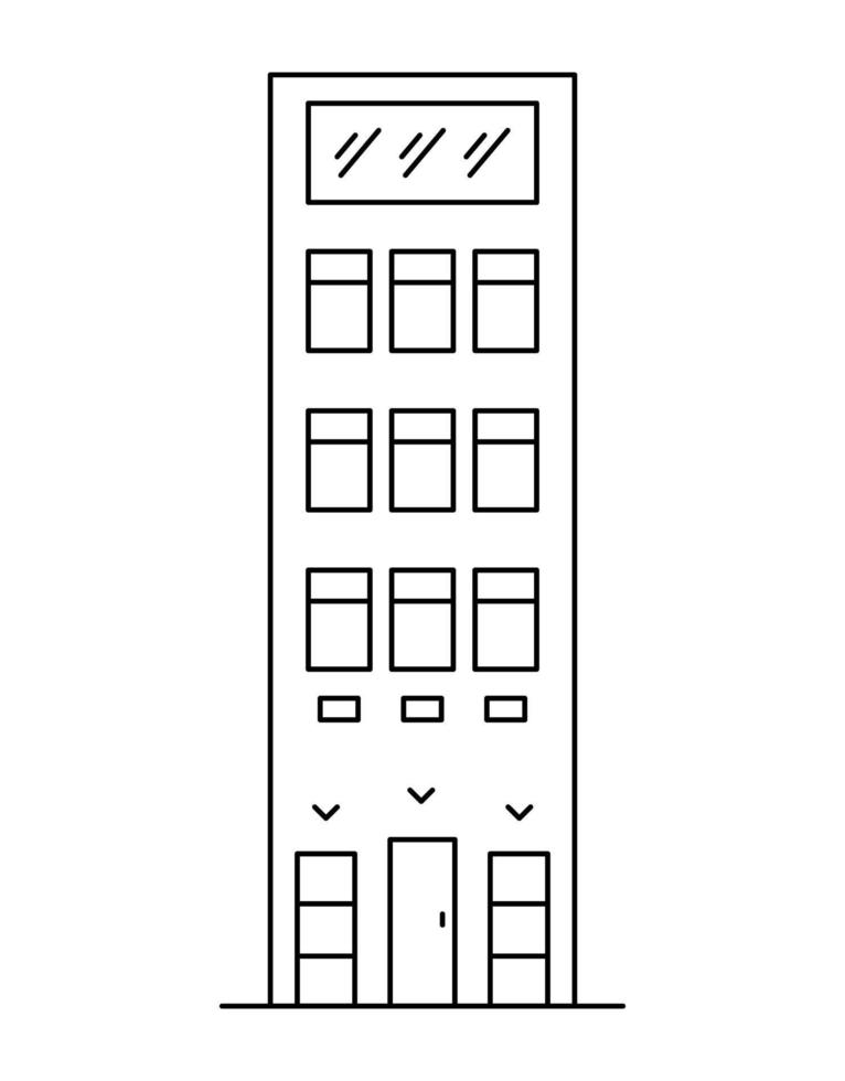 Vector line art illustration with one old house.