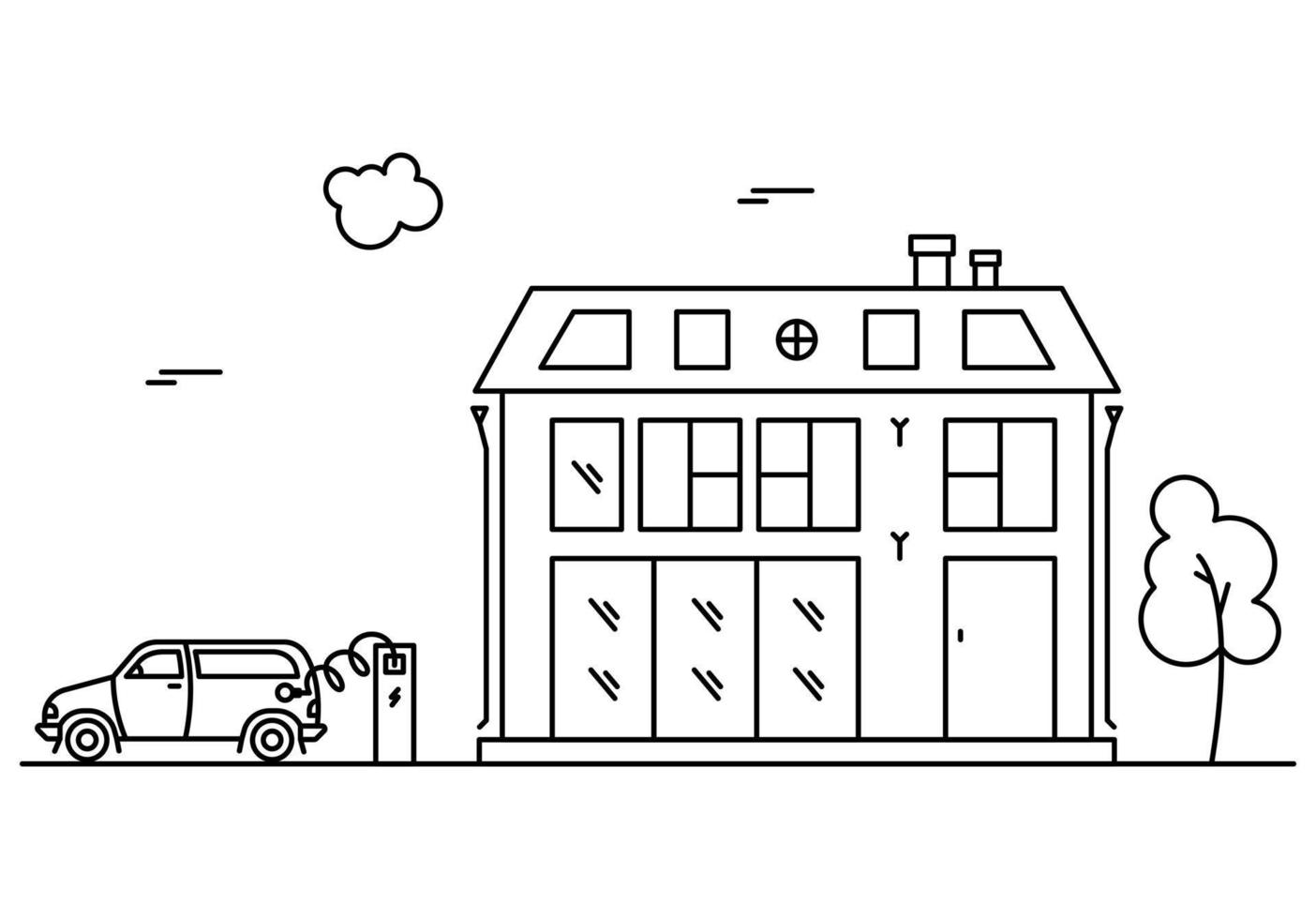 Line art vector neighborhood illustration with house.