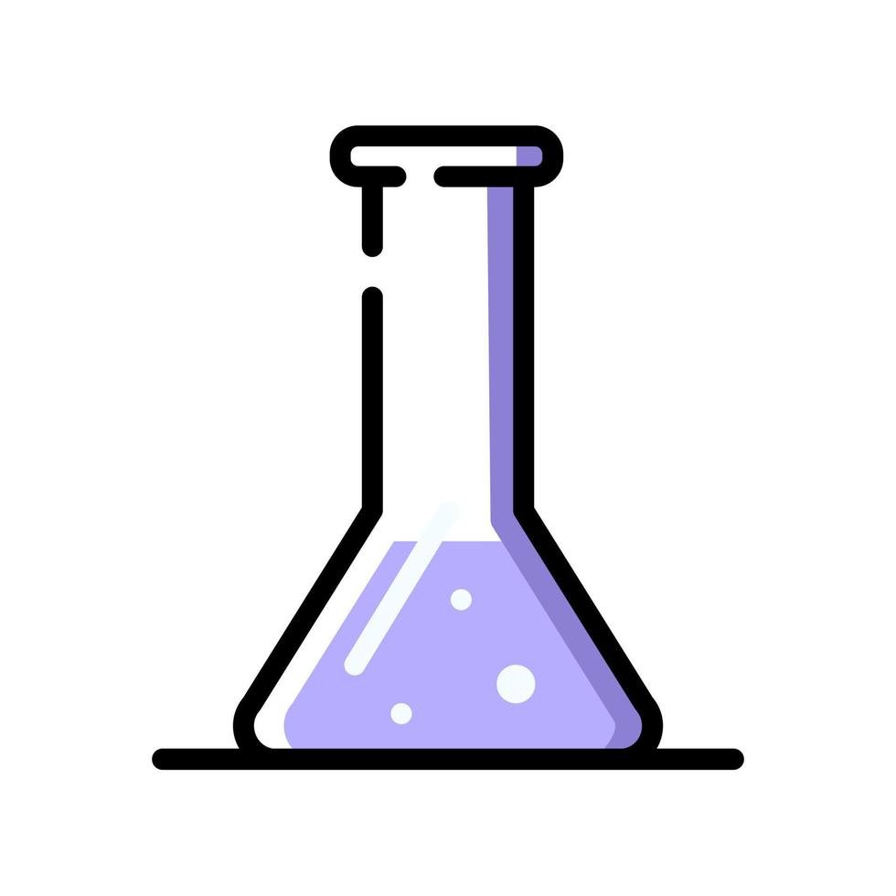 Glass chemistry flask. One purple glass tube. vector