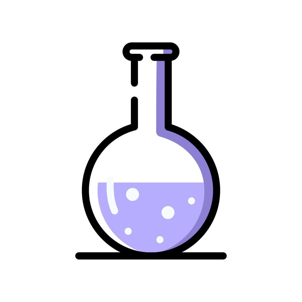 Glass chemistry flask. One purple glass tube. vector