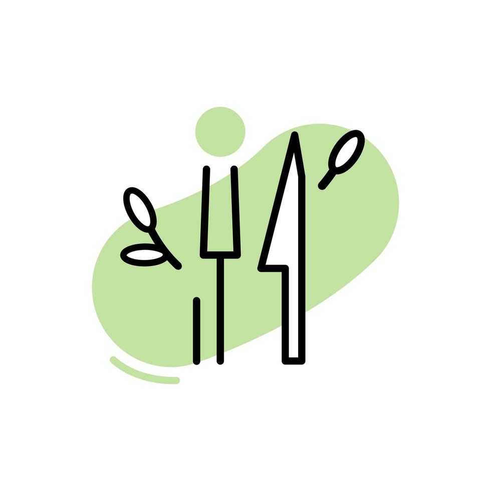 Plant-based meat icon. Line art fork and knife. vector