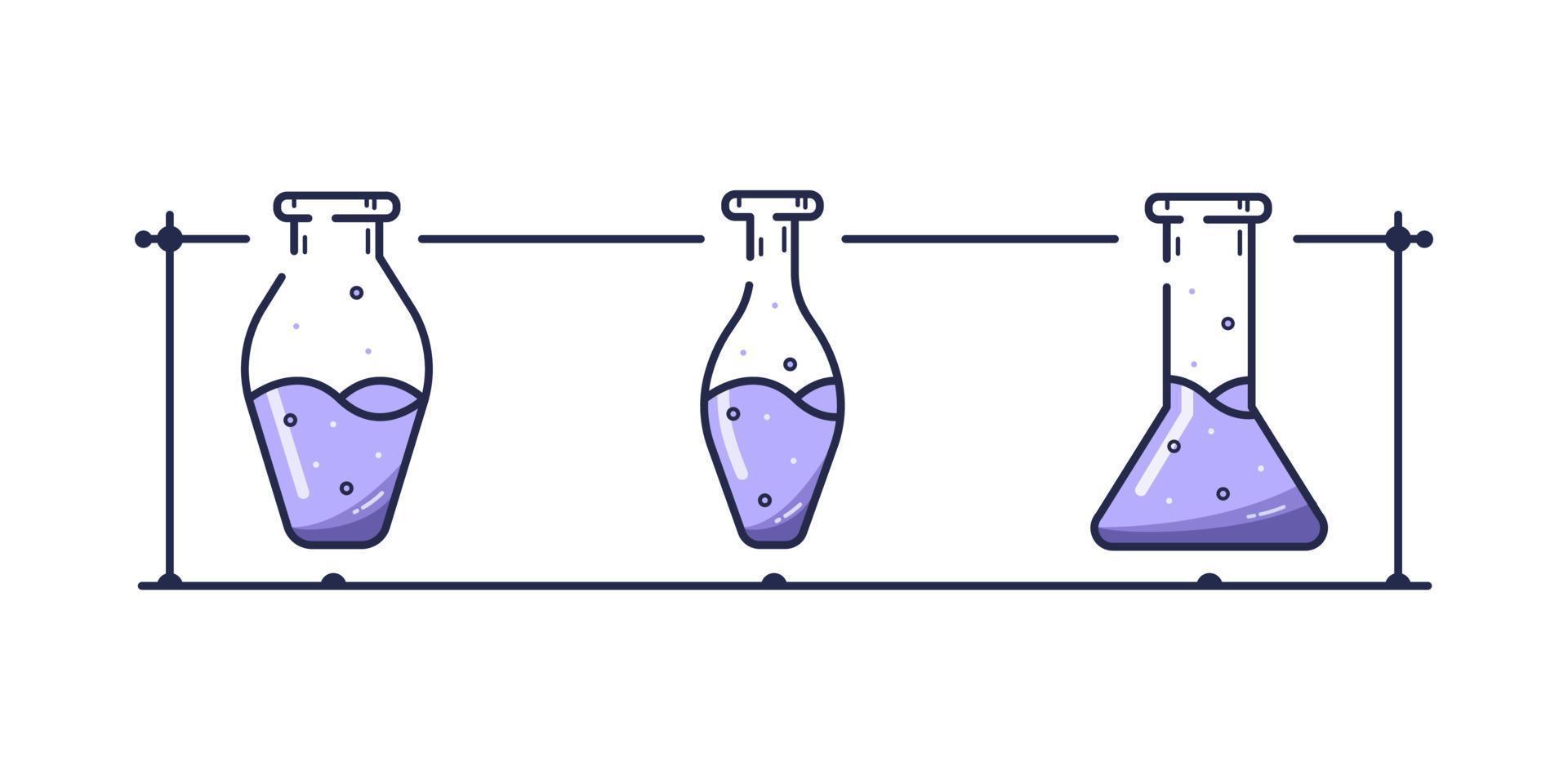 Glass chemistry flasks. Set of three different glass tubes. vector