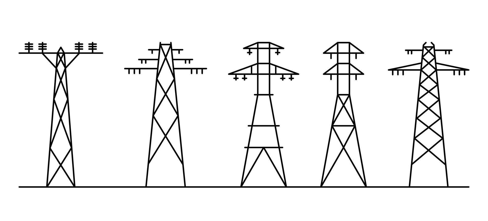arte de la línea de alimentación. diferentes postes de electricidad. vector