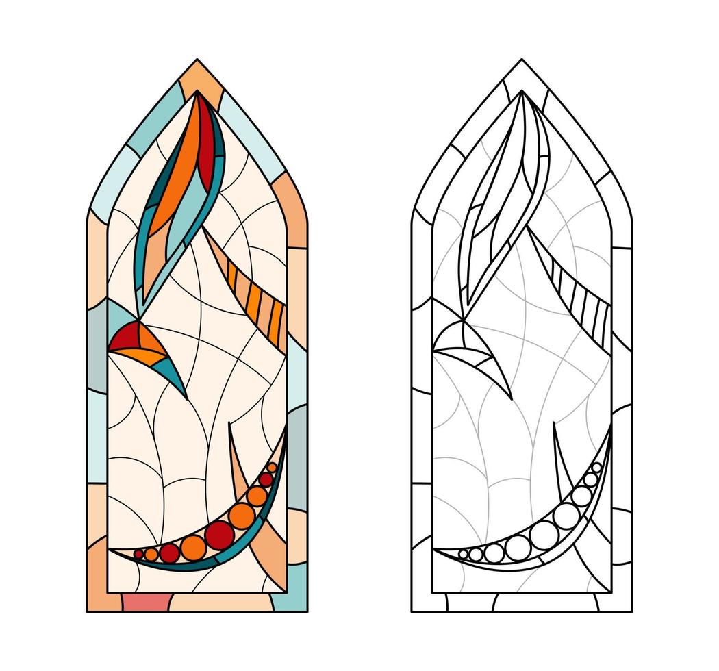 Stained Church glass worksheet for drawing. vector