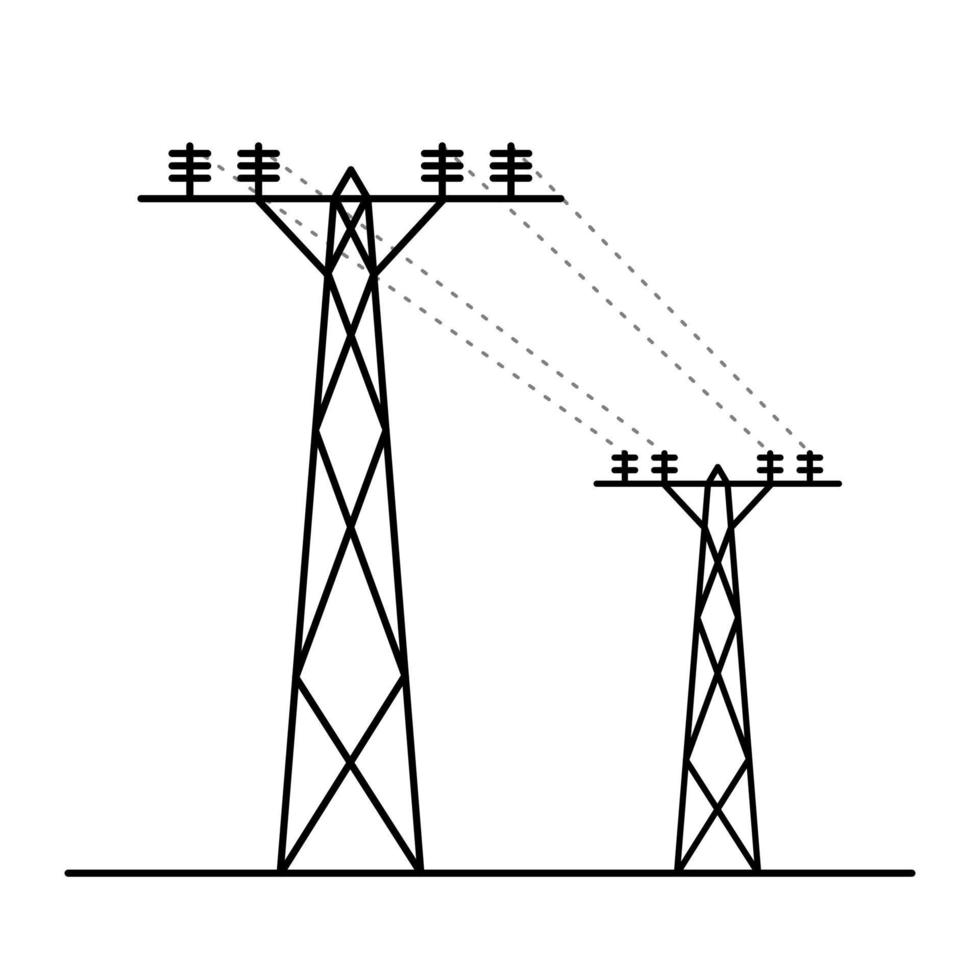 arte lineal de la torre de energía. dos postes de alto voltaje. vector