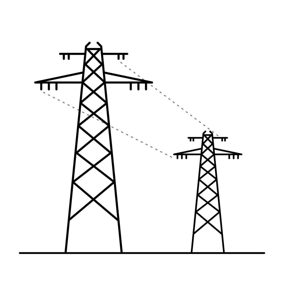 arte lineal de la torre de energía. dos postes de alto voltaje. vector