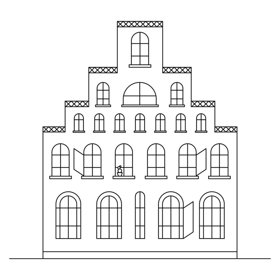 Vector line art illustration with one old house.