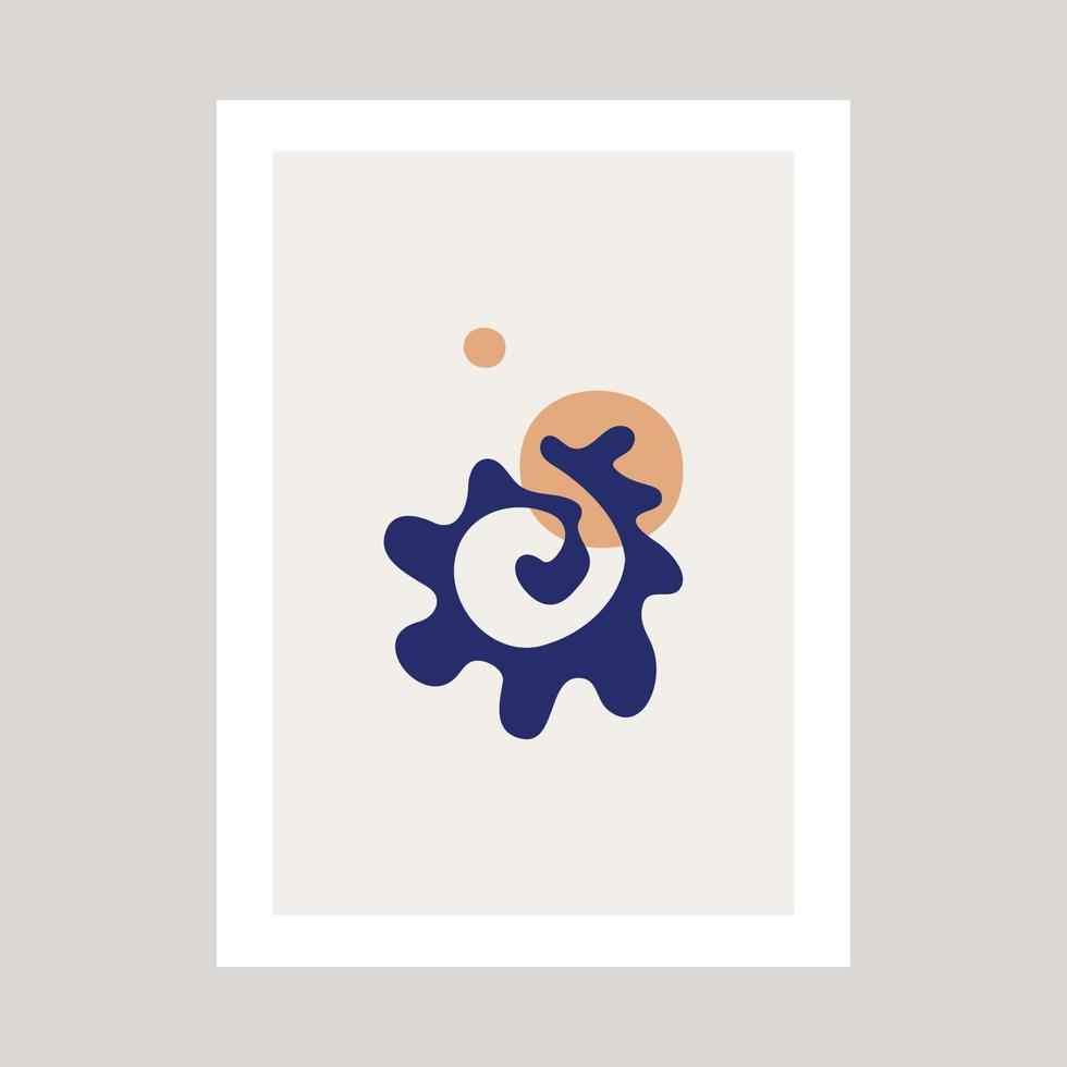 Abstract poster with sea coral drawing in Henry Matisse style. vector