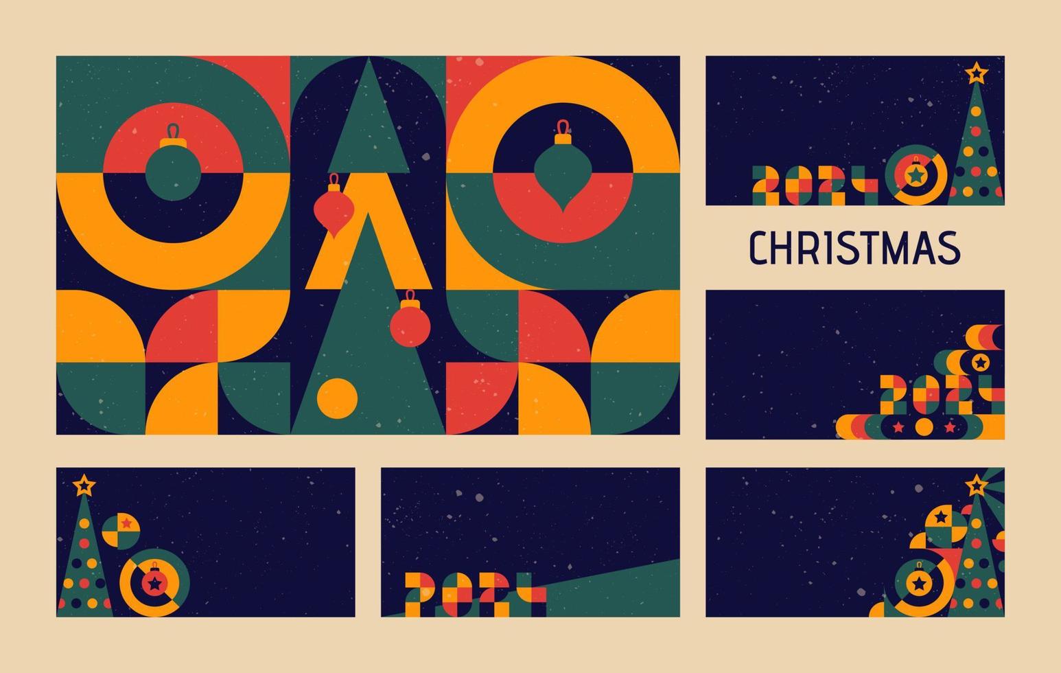 Christmas Bauhaus geometric set. New year geometric design shapes with noise. vector