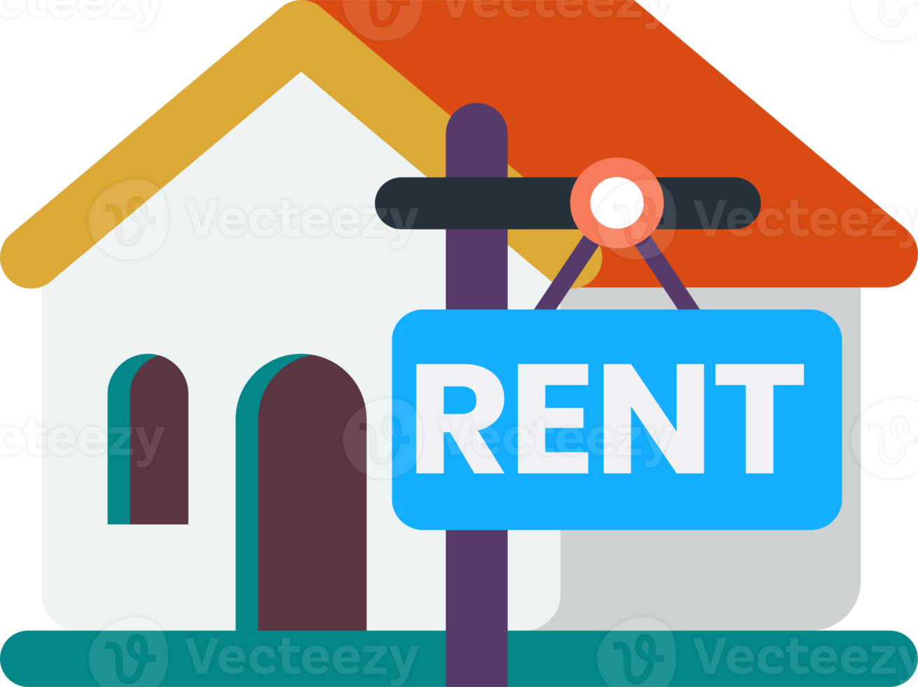 house with rent sign illustration in minimal style png