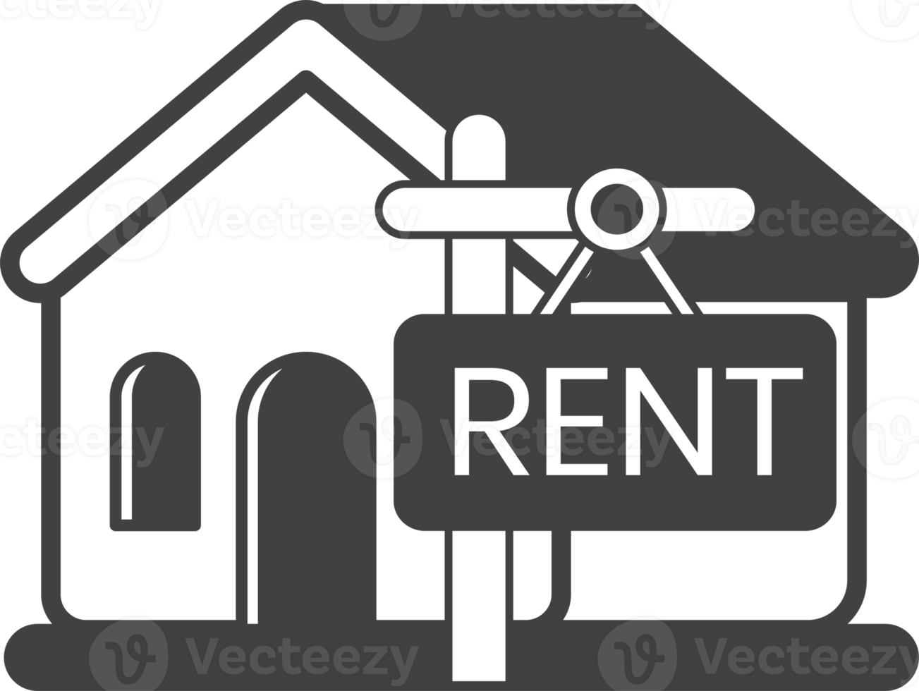 house with rent sign illustration in minimal style png