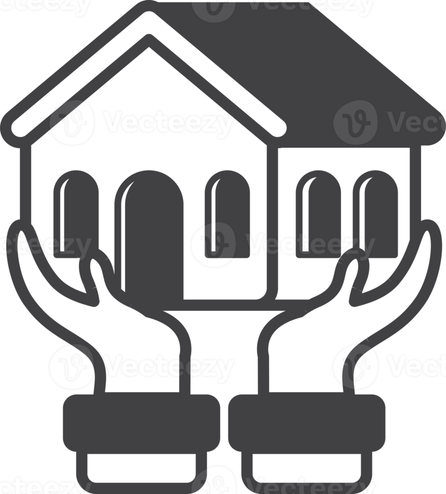 bâtiment avec illustration de mains dans un style minimal png