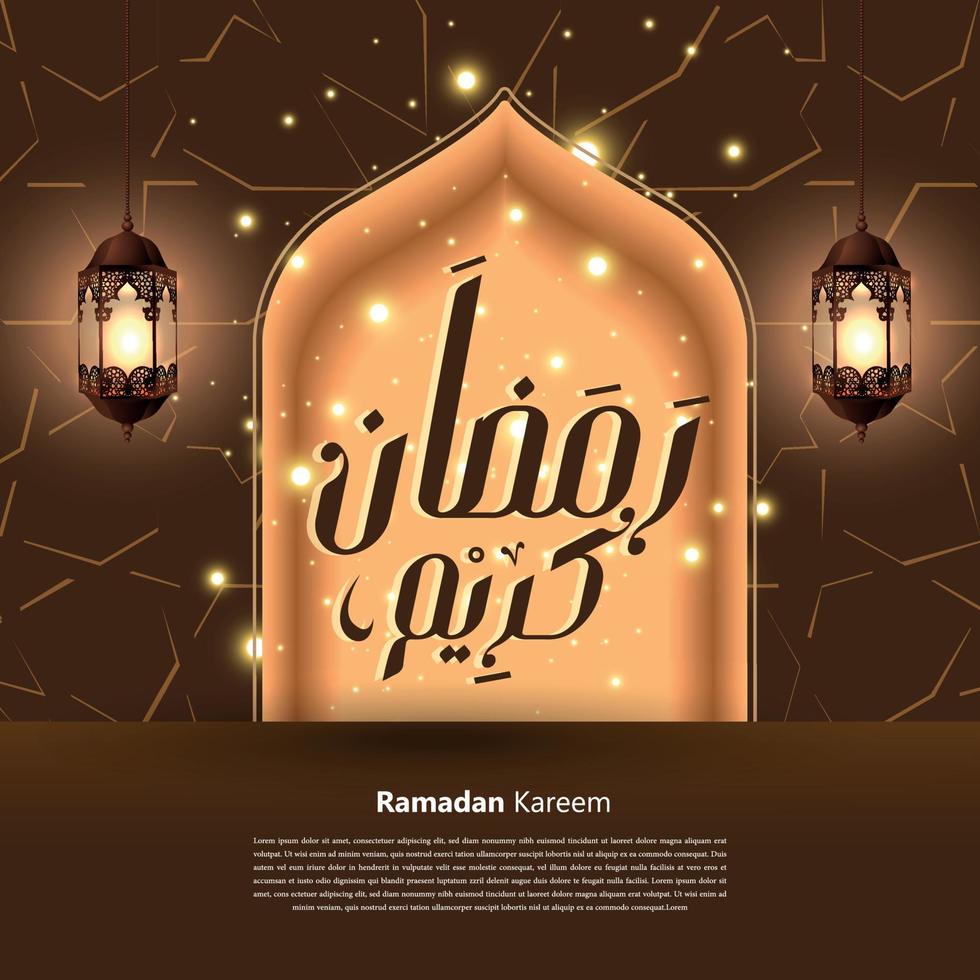 fondo islámico marrón y tipografía ramadan kareem, publicación en redes sociales vector