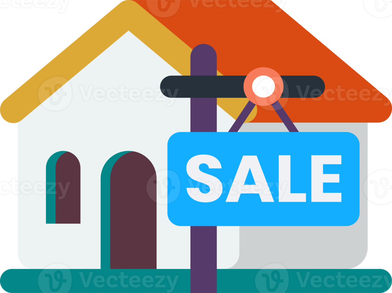 house with sale sign illustration in minimal style png