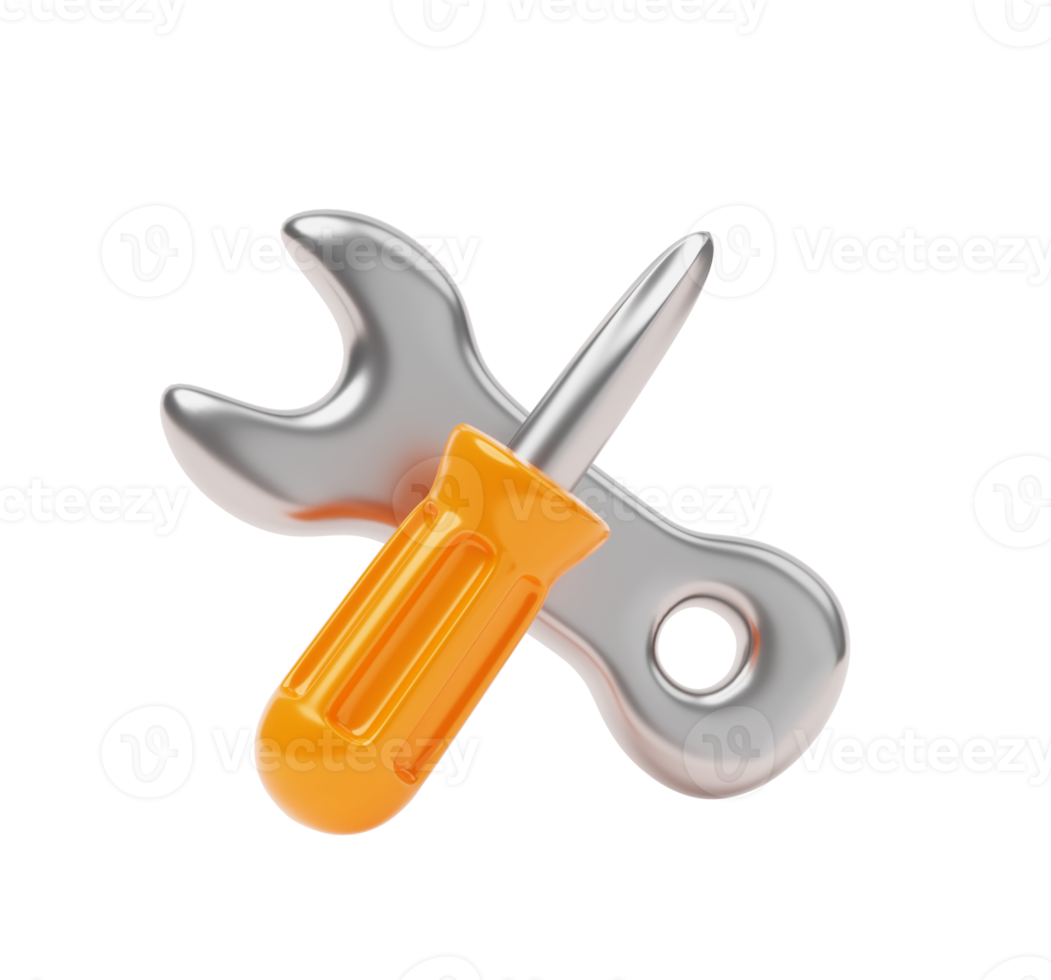 Screwdriver and Wrench tools construction support fix maintenance equipment 3d icon mockup illustration png
