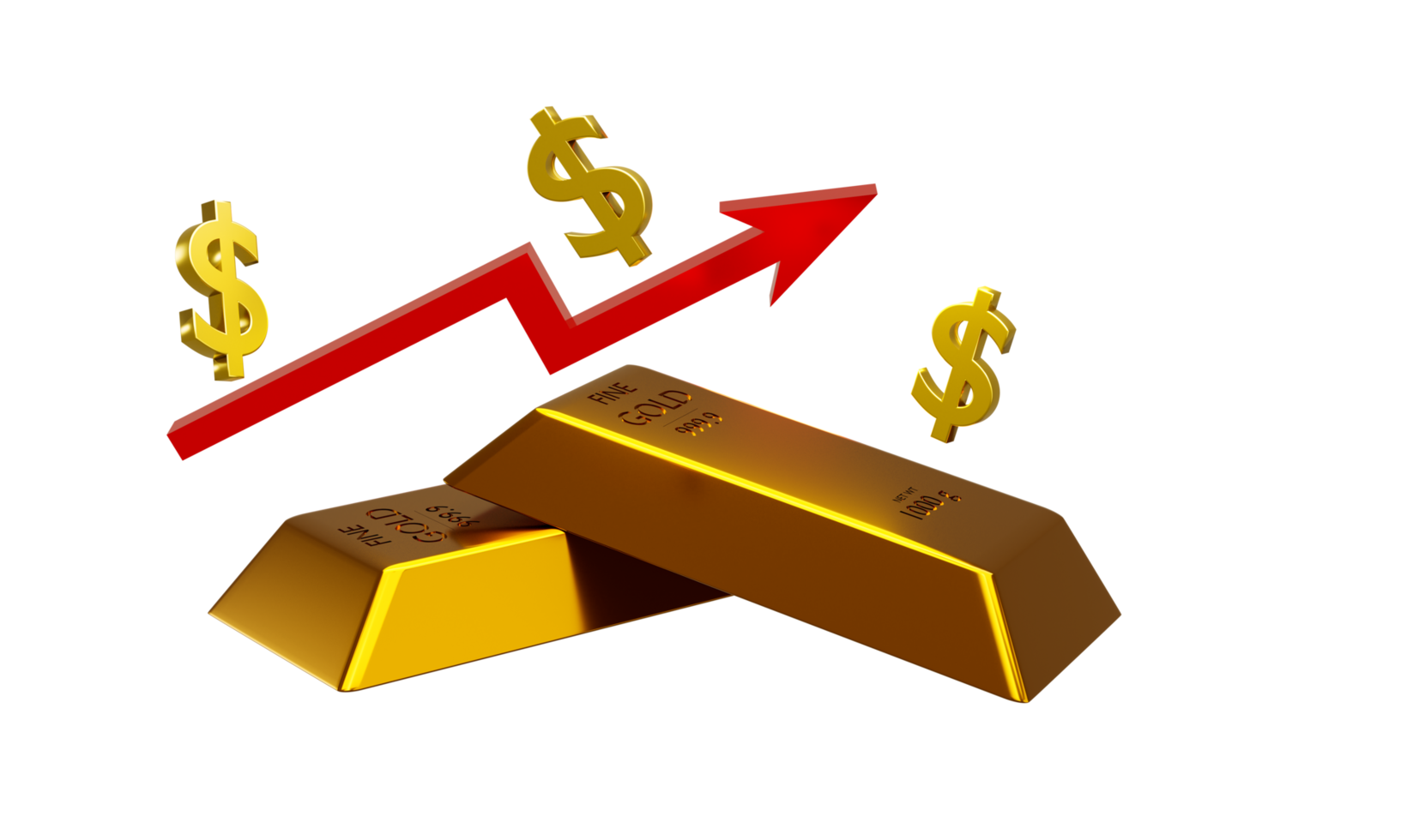 3D-Rendering Goldbarren und Dollarzeichen Konzept Devisenhandel bei der Investition von Investoren Transparenz png