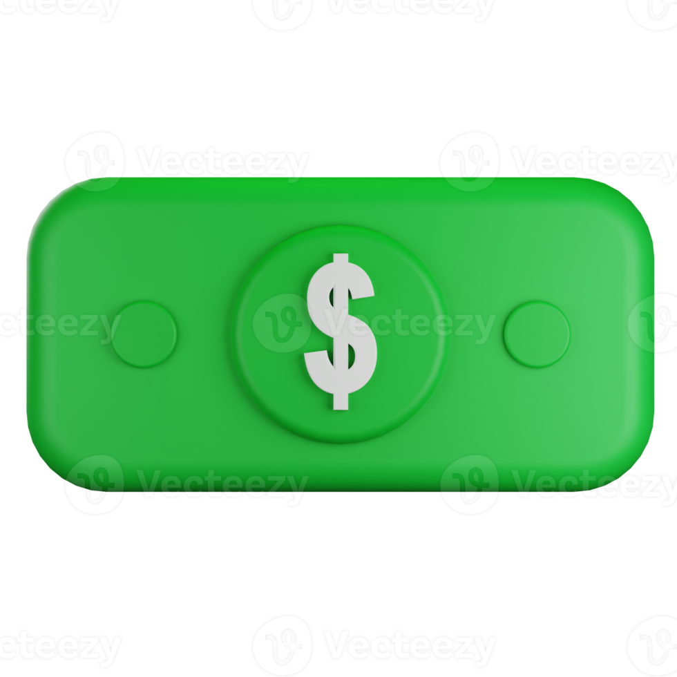 billete dólar verde efectivo dinero ahorro cambio finanzas y presupuesto concepto 3d icono dibujos animados mínimo png