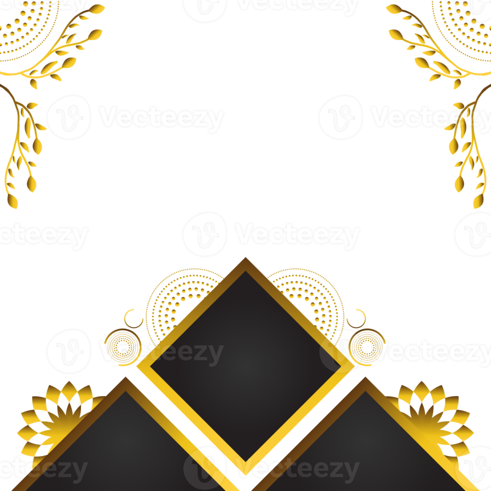 Abstract black background with golden floral ornament. png