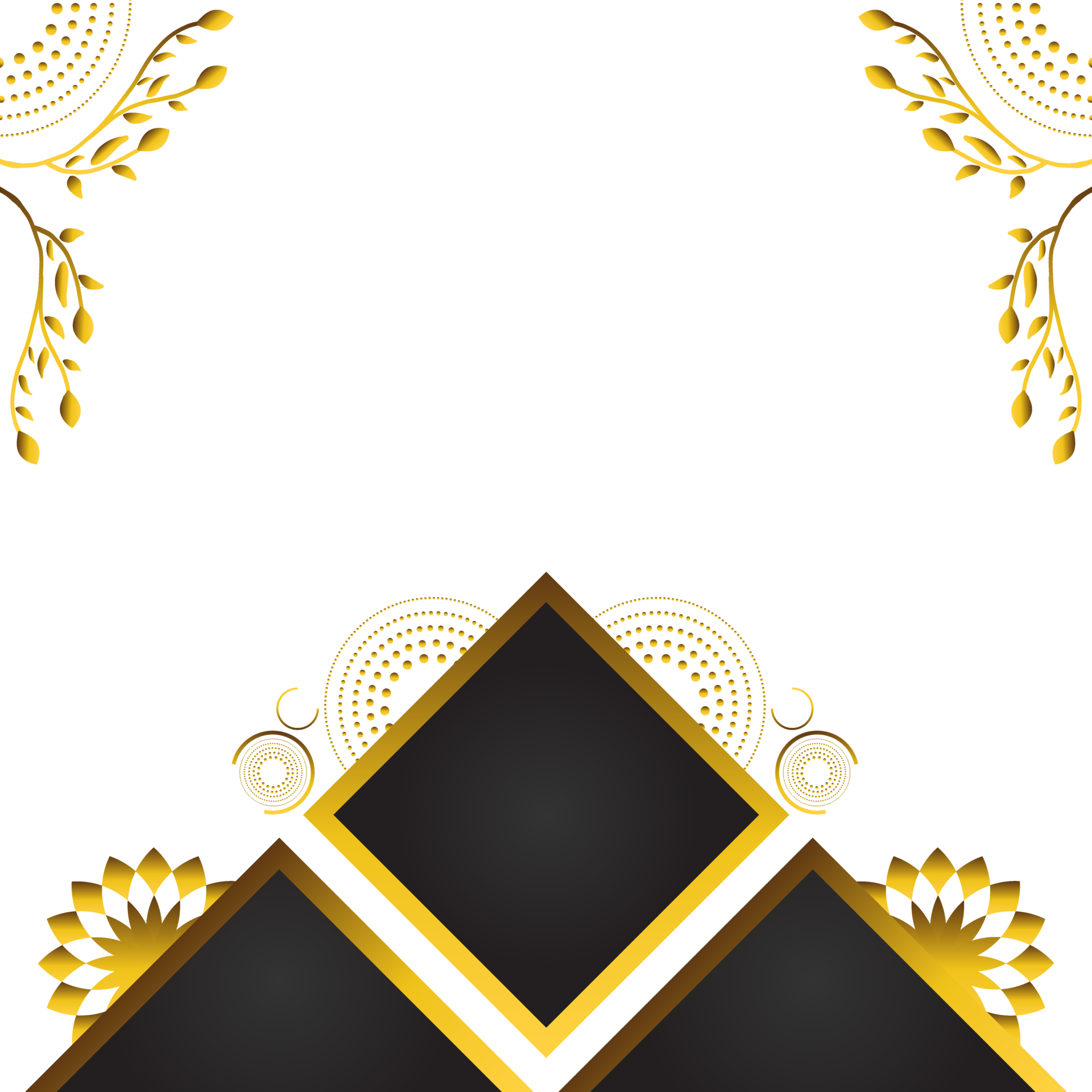 Abstract black background with golden floral ornament. 18867324 PNG